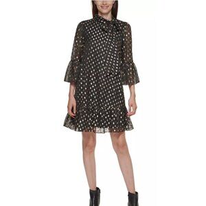 Calvin Klein Metallic-Dot Babydoll Dress - NWT Sz 10 - MSRP $129